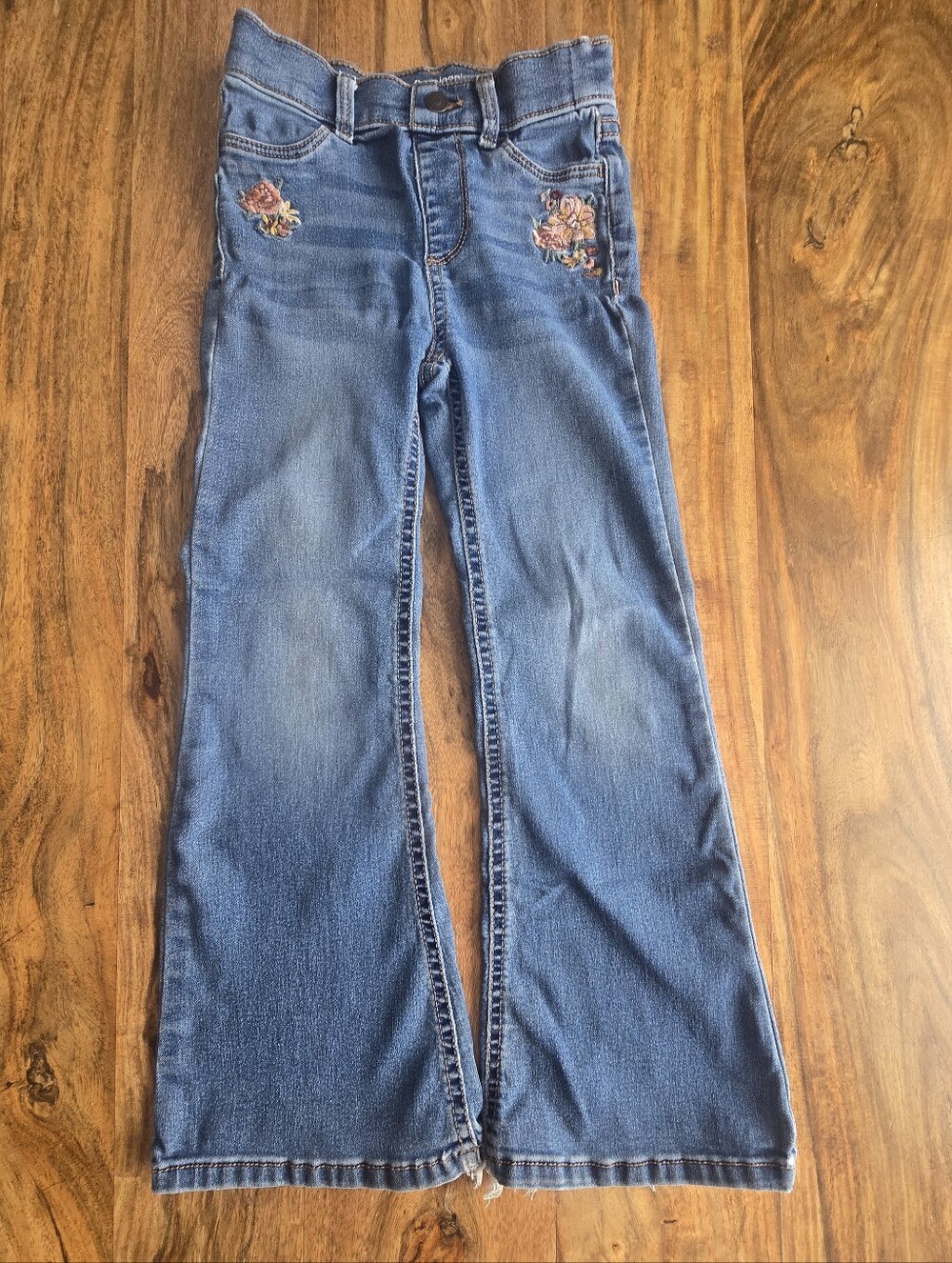 Girls Wonder Nation Blue Embroidered Floral Flare Jeans Size: 6